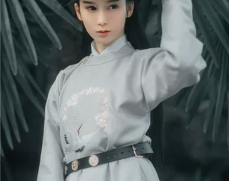 兰若庭汉服   绣花圆领袍单件 蓝色m号9...