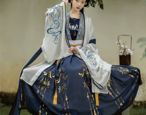 千韵岗琼华汉服女夏正品原创古装中国风齐腰白...