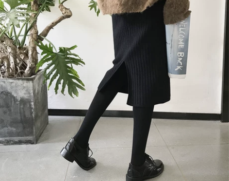 高腰针织半身裙子女韩版秋冬中长款显瘦包臀裙...