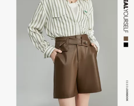 ELLE复古皮质短款休闲裤女2022秋季新...