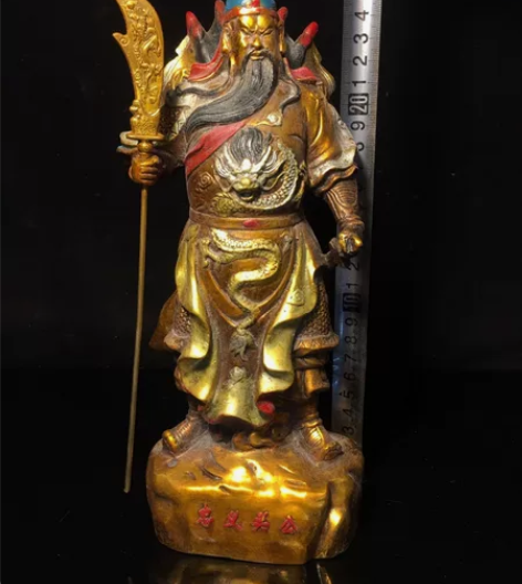 古玩古董文玩杂项收藏,纯铜彩绘鎏金关公,工...