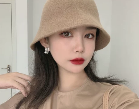 纯色针织羊毛渔夫帽子女春秋冬水桶帽黑色显脸...