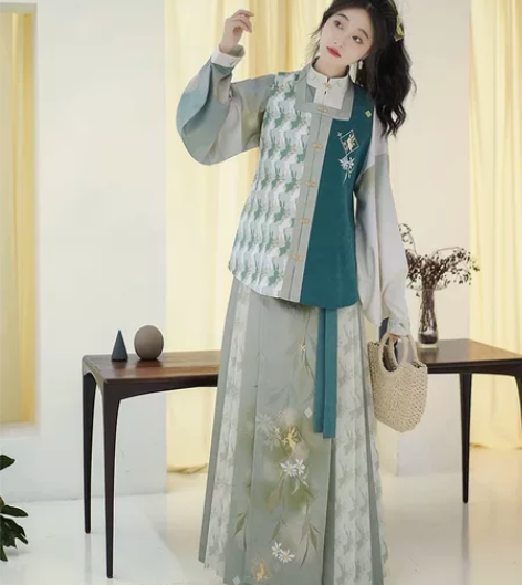 柒邑原创汉服女明制马面裙【竹菊兔兔茶】中国...