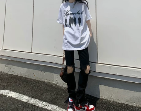 UYH2022夏季新款牛仔裤女高街破洞高腰...