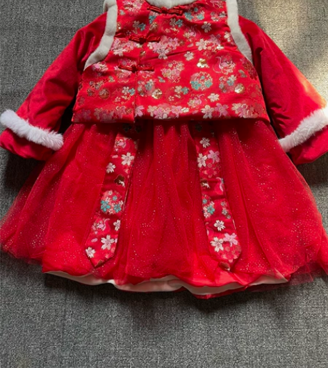 汉服女童民族风拜年服秋冬汉服古装加绒加厚两...
