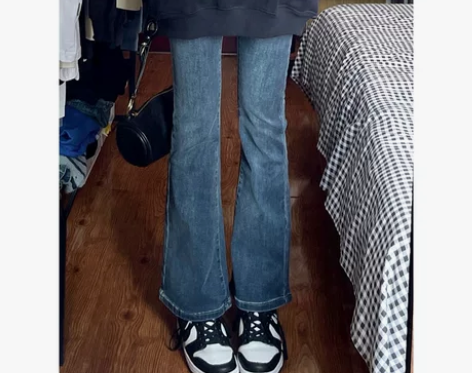 微喇叭牛仔裤女夏季复古高腰显瘦拖地裤修身裤...