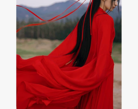 红色魏晋古风武侠古装汉服女款中国风舞蹈演出...