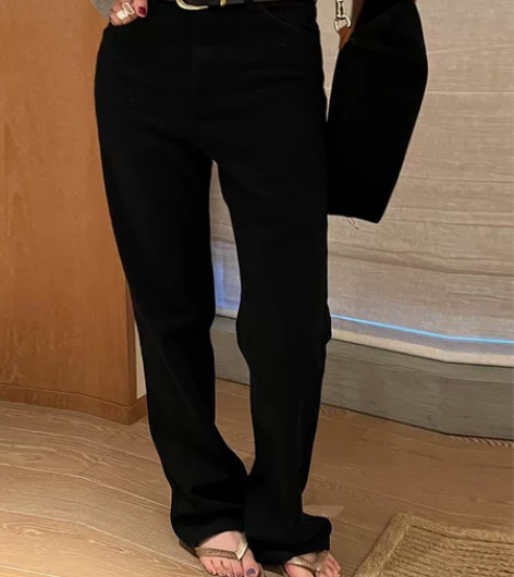 HEYGIRL黑哥 黑茶奶盖高腰直筒阔腿显...