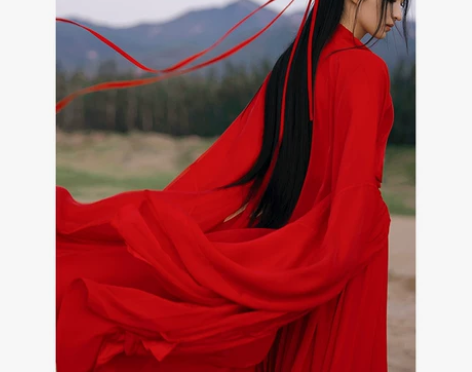 红色魏晋风武侠古装汉服女中国风古风摄影写真...