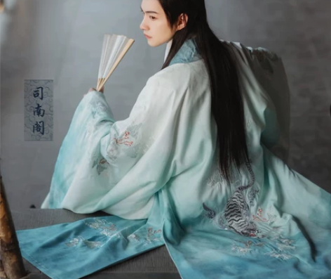 司南阁原创【青山兽】汉服男女款明制白道袍绿...