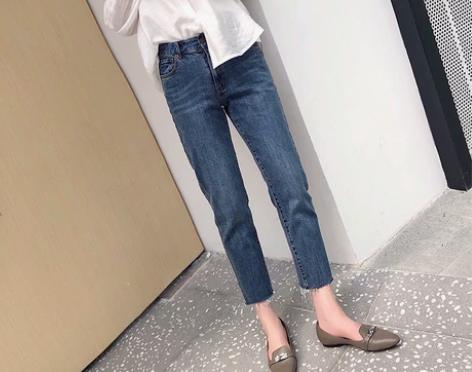 直筒牛仔裤女2022春秋新款显瘦百搭高腰八...