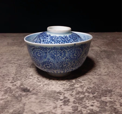日本 #老青花盖碗,高6口径10.5厘米左...