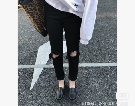 黑色破洞牛仔裤女夏天 28码满50包邮非偏...