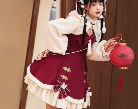 现货未知星辰新年兔兔外套长袖jsk甜美新年...