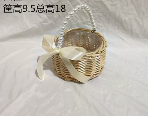 新款珍珠手提花篮柳编花篮伴手礼小花篮花童花...