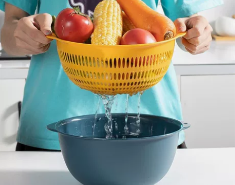 双层沥水篮子家用塑料洗菜篮镂空洗水果篮多功...