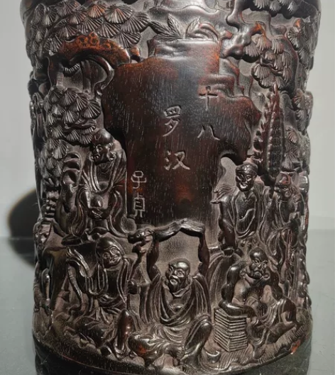 旧藏老紫檀木书房笔筒摆件   老血料纯手工...
