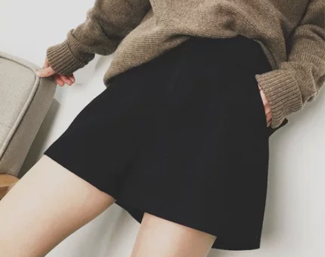全新毛呢短裤女秋冬款高腰a字阔腿宽松韩版休...