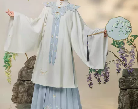 九曲阑珊原创汉服女芷蝶明制立领长袄刺绣云肩...
