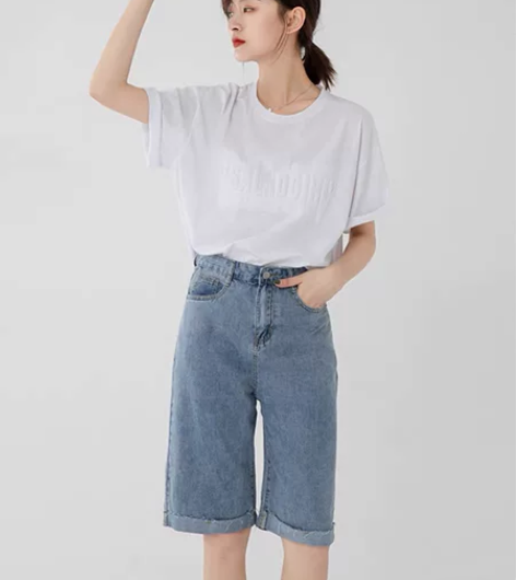 【泷萝】夏季薄款五分牛仔裤女2021新款宽...