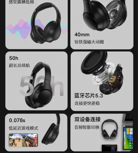QCY H2 头戴式蓝牙耳机 99新 没有...