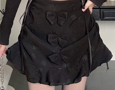 TE十二珐琅 提花立体蝴蝶结半身裙 侧面抽...