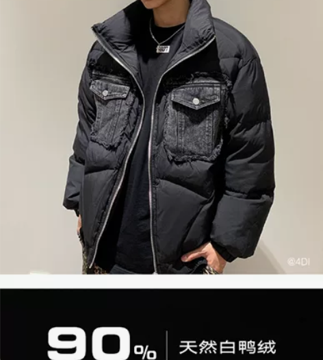 GXG冬季新品黑色宽松潮流羽绒服男加厚保暖...
