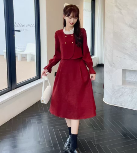 #换季穿新衣 大码假两件套长袖连衣裙女气质...