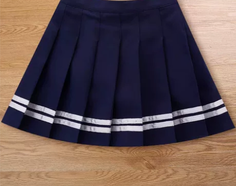 学生百褶裙女春秋松紧高腰蓝色a字校服短裙学...