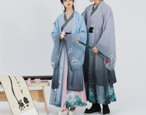 春风十里汉服男女情侣原创魏晋风交领齐腰襦裙...