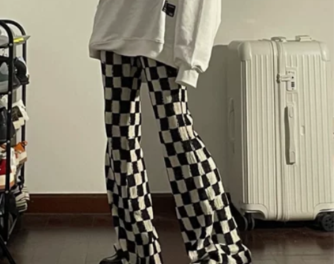 棋盘格复古辣妹美式时髦中古高腰休闲百搭显瘦...