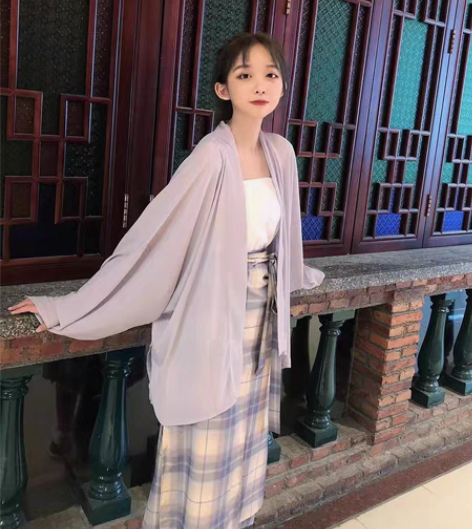 包邮宋制旋裙飞机袖中国风原创齐腰褙子女春夏...
