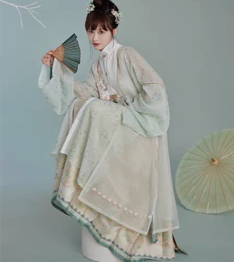 包邮七月夕汉服明制 青雾 立领对襟长衫绣花...