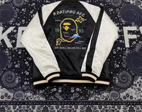 包邮BAPE猿人头富士山日式刺绣棒球棉服 ...