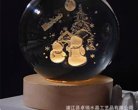 包邮创意发光水晶小夜灯内雕玻璃球一鹿相伴星...