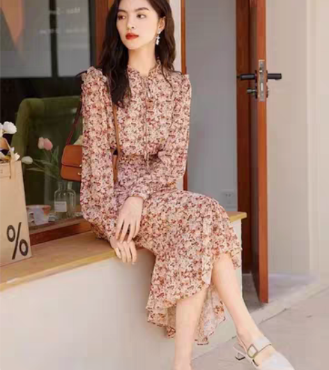 包邮伊芙丽碎花连衣裙女式2022秋季新款法...