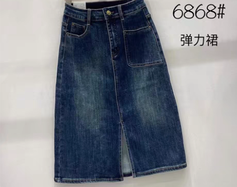 秋冬新款超群弹力裙中裙A字休闲牛仔裙显瘦显...