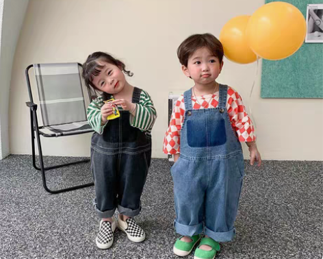 儿童牛仔裤背带裤韩版女童男童休闲背带裤洋气...