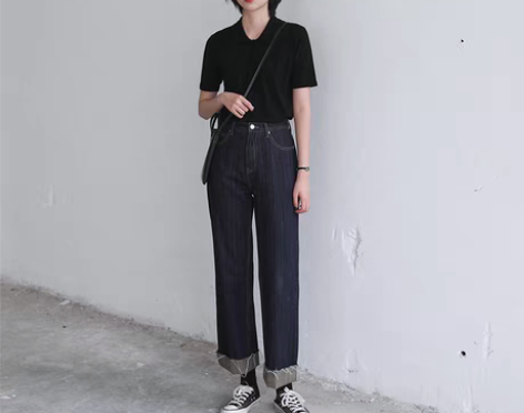 转卖【7.13新品95折】复古显瘦毛边阔腿...