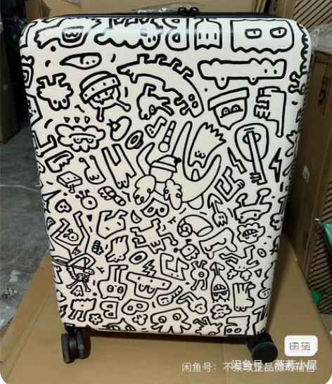 包邮不莱玫行李箱24寸黑色涂鸦拉杆行李箱 ...