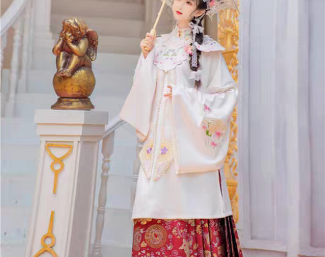 转卖汉旭明制汉服女立领斜襟全套织金妆花云肩...