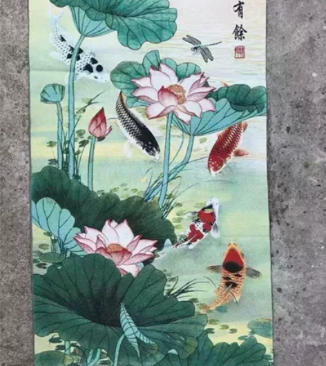 家里闲置现在赔钱，急出，五鱼图山水画刺绣织...