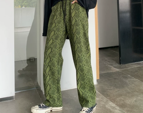 PINK院长 怪味少女三色蛇纹直筒裤早春松...