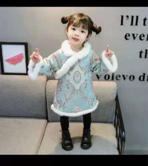 全新,带吊牌唐装拜年服女童连衣裙秋冬周岁礼...