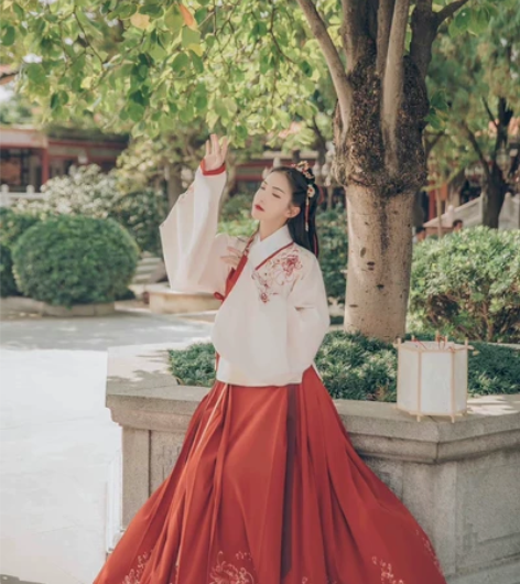 汉尚华莲传统汉服女芙蓉月刺绣袄裙秋冬装红色...