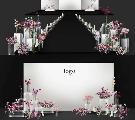 白色玫红色秀场风手绘韩式婚礼水晶透明路引舞...